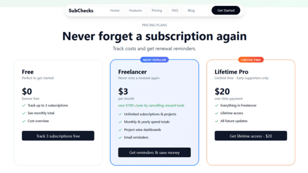 Subchecks website preview